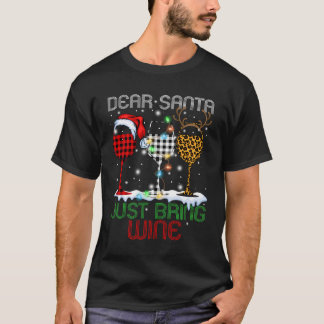 Lieve kerstman breng gewoon wijn geruite luipaard  t-shirt