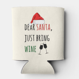 Lieve kerstman breng gewoon wijn grappige kerstcad blikjeskoeler