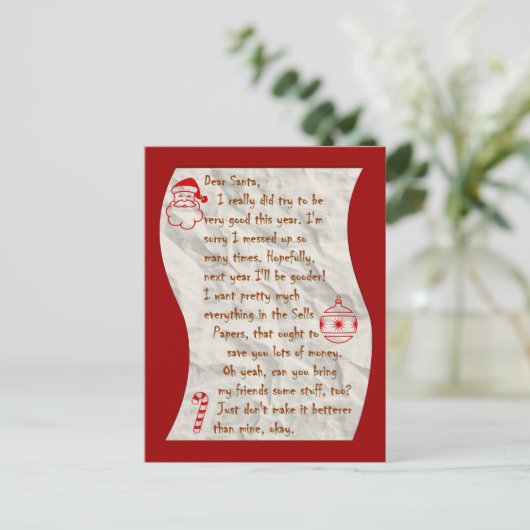 Lieve Kerstman, Briefkaart (Staand voorkant)