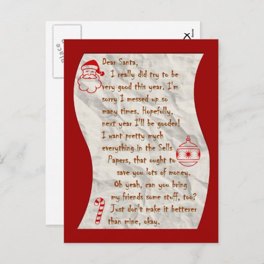 Lieve Kerstman, Briefkaart (Voorkant / Achterkant)