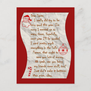 Lieve Kerstman, Briefkaart