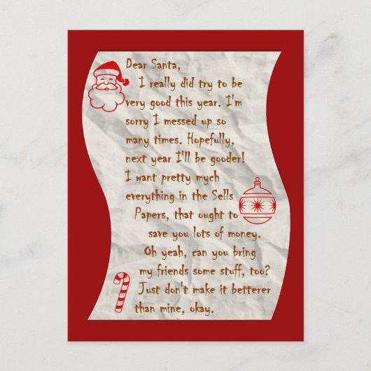 Lieve Kerstman, Briefkaart (Voorkant)