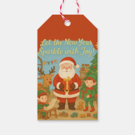 Lieve Kerstman & Elfen Nieuwjaarskaart Cadeaulabel