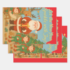 Lieve Kerstman & Elfen Nieuwjaarskaart Inpakpapier Vel