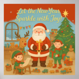 Lieve Kerstman & Elfen Nieuwjaarskaart Poster