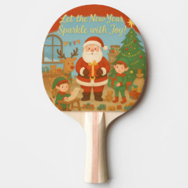 Lieve Kerstman & Elfen Nieuwjaarskaart Tafeltennisbatje