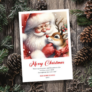 Lieve Kerstman en Rendier Rudolph Festieve Kerstgr Feestdagenkaart