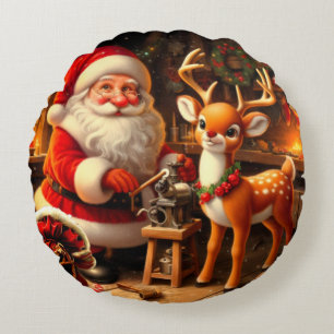 Lieve Kerstman en rendieren Rond Kussen