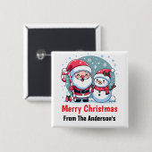 Lieve Kerstman en Sneeuwman Kerstmis Custom Vierkante Button 5,1 Cm (Voorkant /achterkant)