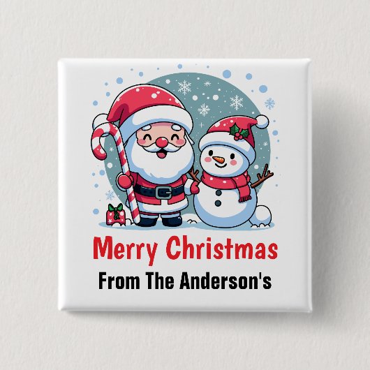 Lieve Kerstman en Sneeuwman Kerstmis Custom Vierkante Button 5,1 Cm (Voorkant)