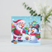 Lieve Kerstman en Sneeuwpop Feestdagenkaart (Staand voorkant)