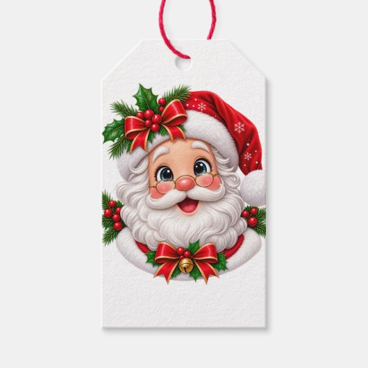 Lieve Kerstman Gezicht Cadeaulabel (Voorkant)