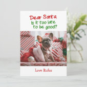 Lieve kerstman, het is te laat om goed kerstfeest feestdagenkaart (Staand voorkant)