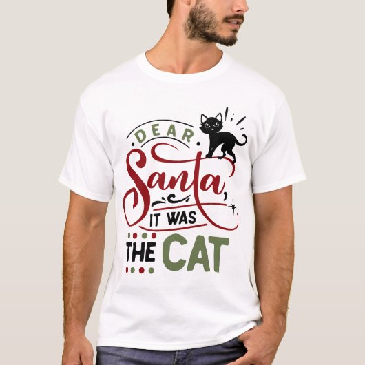 Lieve kerstman, het was de kat | Grappig kerstfees T-shirt (Voorkant)