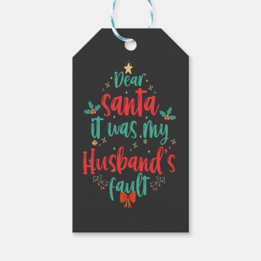 Lieve kerstman het was mijn man fout grappige kers cadeaulabel (Voorkant)