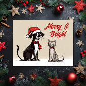 Lieve Kerstman Hond en Kat Vrolijke Kerstmis Feestdagenkaart