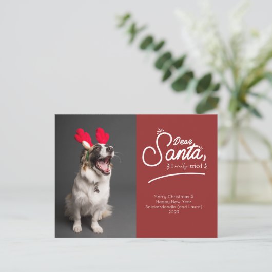 Lieve kerstman, ik heb echt geprobeerd foto feestdagenkaart (Staand voorkant)