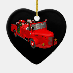 Lieve Kerstman in brandweerauto Keramisch Ornament