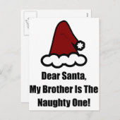 Lieve kerstman, mijn broer is de Naughty One Feestdagenkaart (Voorkant / Achterkant)