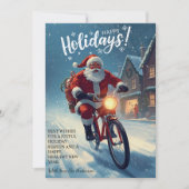 Lieve Kerstman op een fiets in waterverf Feestdagenkaart (Voorkant)