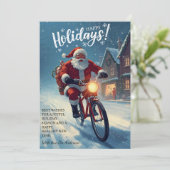 Lieve Kerstman op een fiets in waterverf Feestdagenkaart (Staand voorkant)