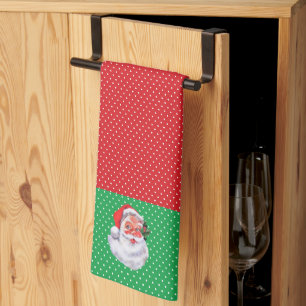Lieve Kerstman op rode en groene stippen Theedoek