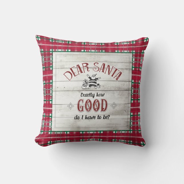 Lieve kerstman precies hoe goed | Kerst Rood Plaid Kussen (Voorkant)