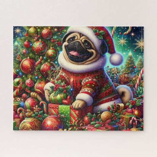 Lieve Kerstman Pugs hond Legpuzzel (Horizontaal)