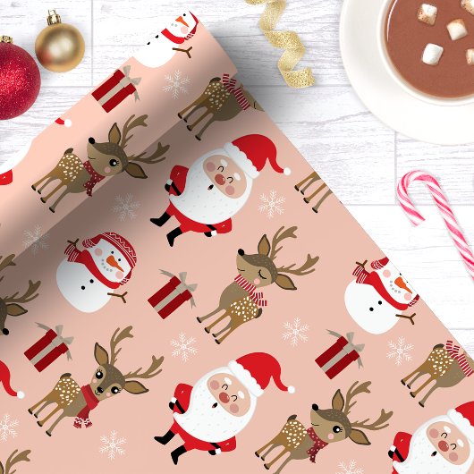 Lieve Kerstman Rendier Sneeuwpop Kerstmis Cadeaupapier