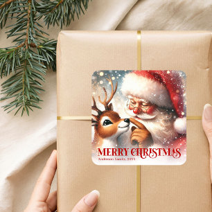 Lieve Kerstman Rudolph Persoonlijke Kerst Kinderen Vierkante Sticker