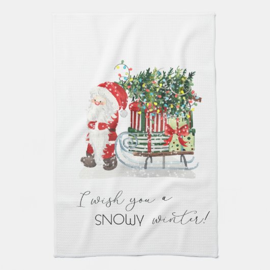 Lieve Kerstman, slee, cadeaus Theedoek (Verticaal)