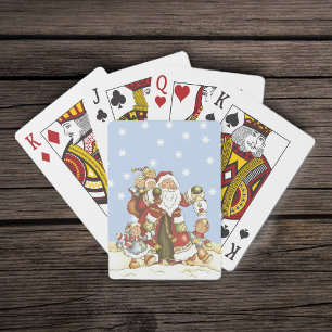 Lieve Kerstman Volkskunst Kinderen Kerstsneeuwvlok Pokerkaarten