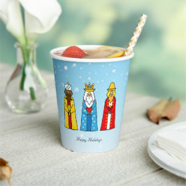 Lieve Kerstmannen op lichtblauwe papieren bekers