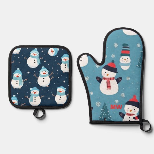 Lieve Kerstmannetjes Ovenwant & Pannenlap Set (Voorkant)