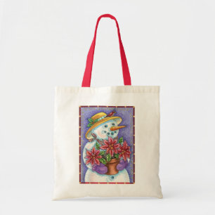 Lieve Kerstmeisje Sneeuwman met Poinsettia Tote Bag