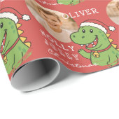 Lieve Kerstmis Dinosaurus Foto Kinderen Cadeaupapier (Rol Hoek)
