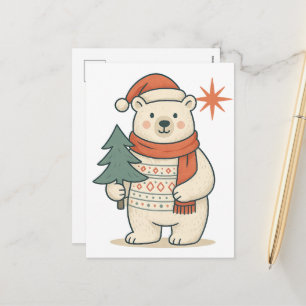 Lieve Kerstmis Postkaart met Ijsbeer Scandinavis Feestdagenkaart