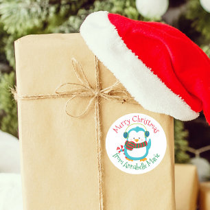 Lieve Kerstpinguïn Persoonlijke Van Geschenk Ronde Sticker