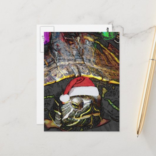 Lieve Kerstschildpad Briefkaart (Voorkant / Achterkant in situ)