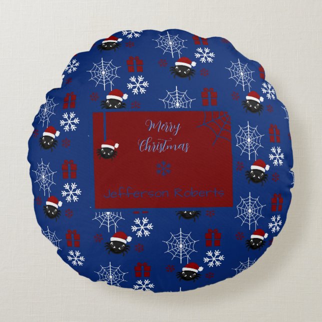 Lieve Kerstspin Gepersonaliseerd Rond Kussen (Voorkant)