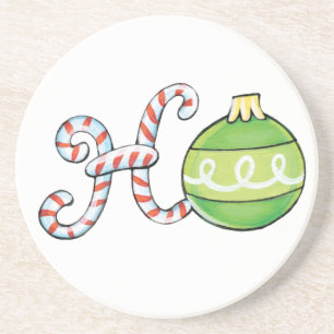 Lieve kersttekst, Ho in snoepstokjes kerstballen Zandsteen Onderzetter