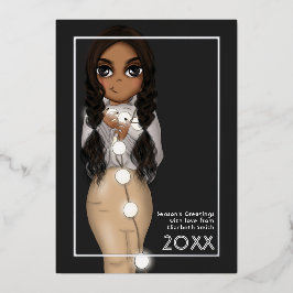 Lieve Kerstverlichting Afro-Amerikaanse Vrouw Folie Feestdagenkaart