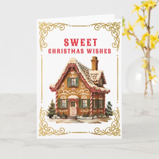 Lieve kerstwensen | Gingerbread House Kaart (Gele Bloem)