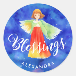 Lieve kerstzegeningen Kleurrijk engel schrift Ronde Sticker