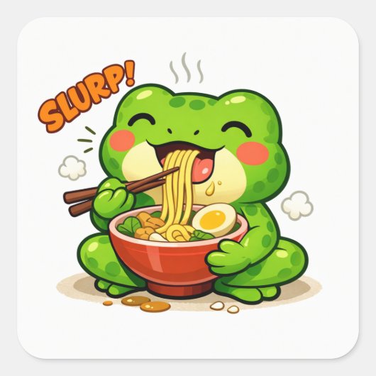 Lieve kikker die noedels eet vierkante sticker (Voorkant)