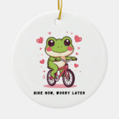 Lieve kikker die op een fiets rijdt | Grappig gesc Keramisch Ornament (Voorkant)