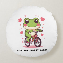 Lieve kikker die op een fiets rijdt | Grappig gesc Rond Kussen
