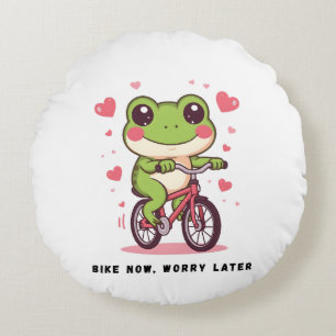 Lieve kikker die op een fiets rijdt Grappig gesc Rond Kussen