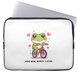 Lieve Kikker Die op Fiets Rijdt | Grappig Kikkerca Laptop Sleeve