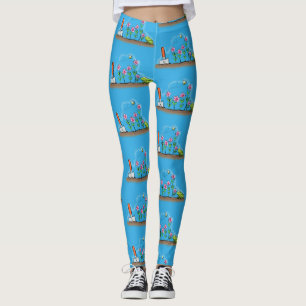 Lieve kikker en bij in tuin cartoonillustratie leggings